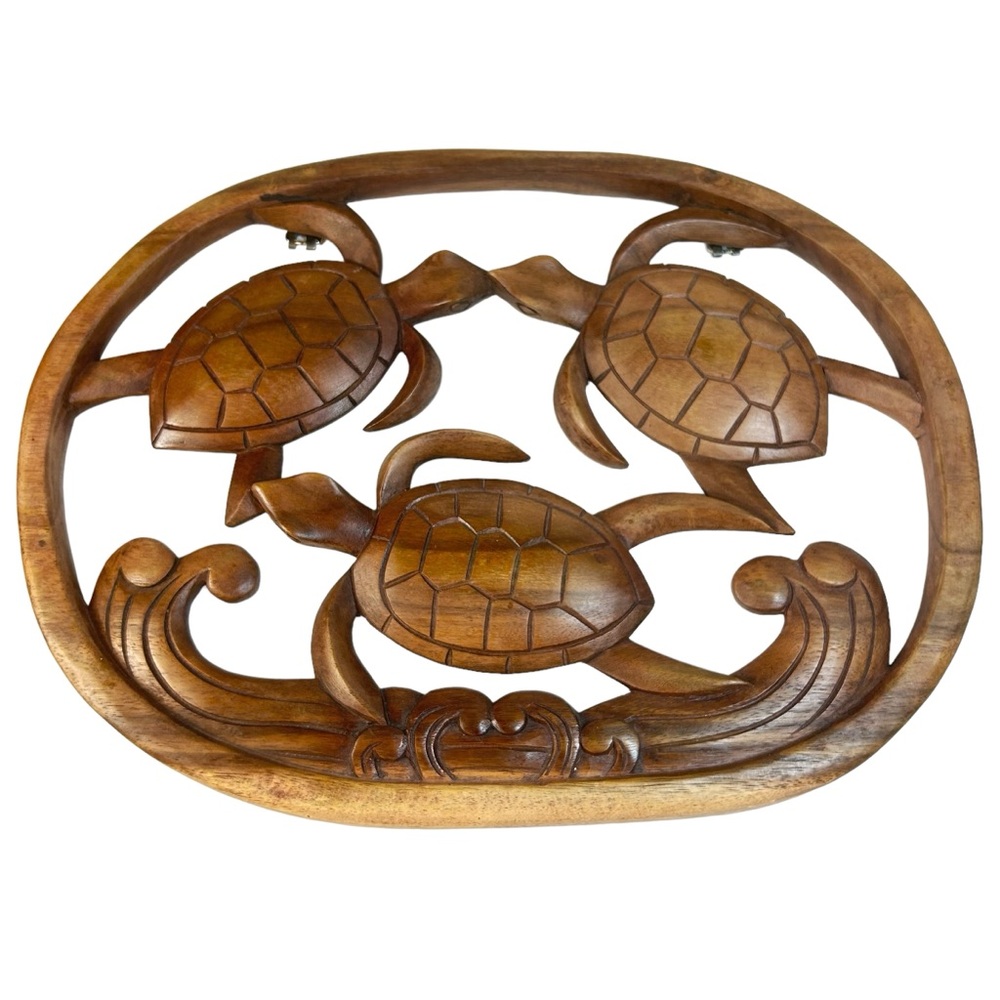 Carved Sea Turtle Wall Decor Wall Panel Wood Carving Animal Hanging Art Hawaii